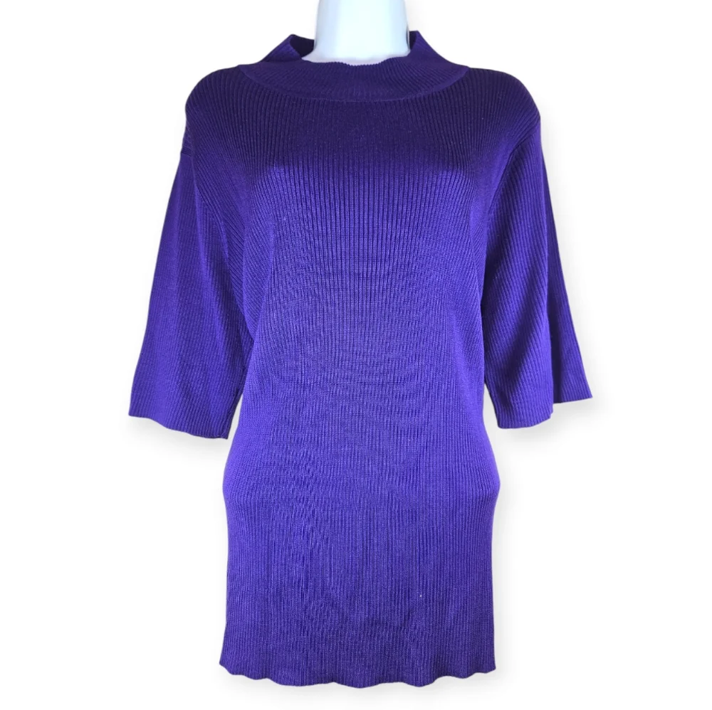 Preston & York purple rib knit silk mock neck sweater top Womens 1X